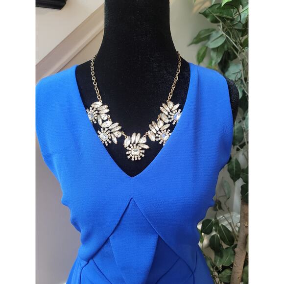 Aryn K Sleeveless Dress Women Medium Blue Fit Flare Ruffle Hem Cocktail Party - Picture 8 of 13